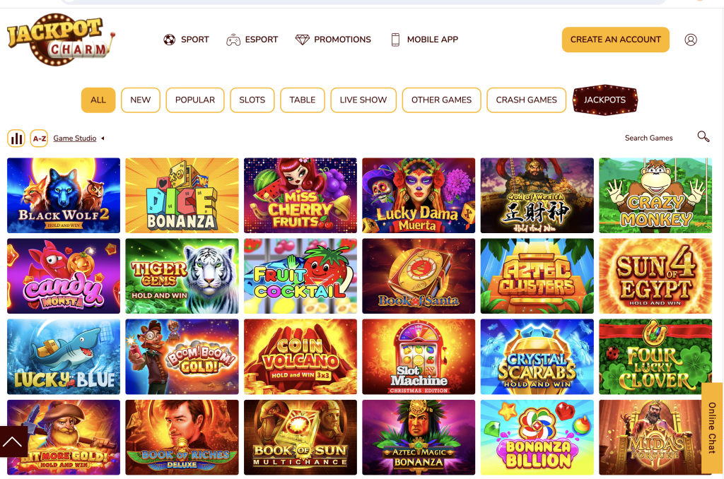 Image of Jackpot Charm Casino Website